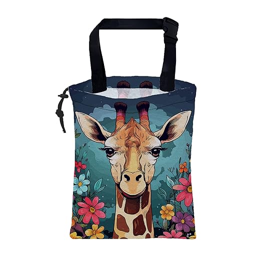 Car Garbage Bag Giraffe and Colorful Flowers Drawstring Car Trash Bag Hanging for Back Seat with Adjustable Buckle Canvas Vehicle Trash Can Easy-to-Install