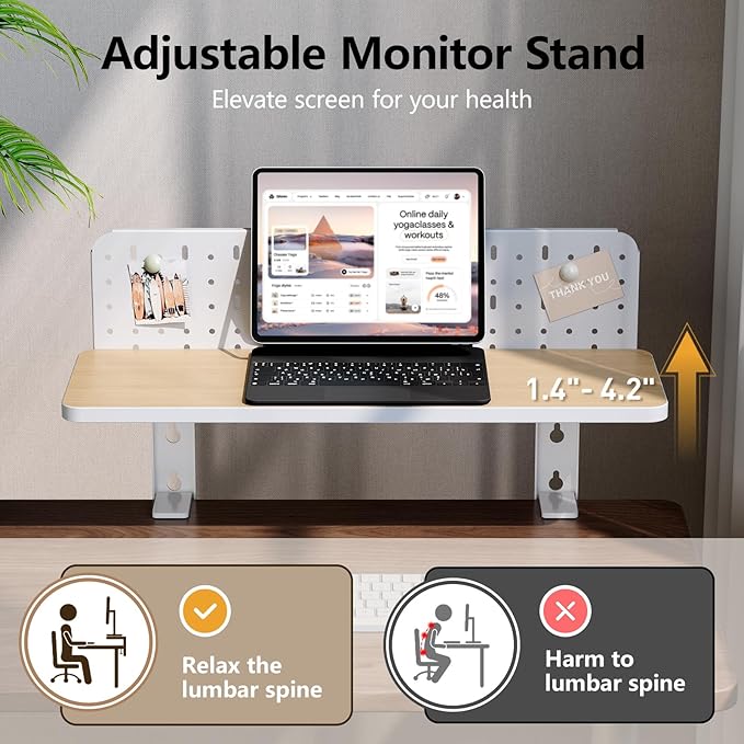 3 in 1 Clamp-on 22"×7.5" Desk Extender, Heavy-Duty Side/Top Desk Organizer Shelf, Adjustable Desktop Storage for Office Accessories, Monitor and Laptop Riser, Pegboard Included