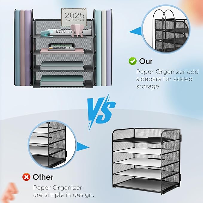 4 Tier Stackable Paper Tray Organizer for Desk, Office Desk Accessories, Paper Sorter Organizer for Letter/A4 Office File Folder Holder (Black, 16.1" x 13.2" x 10.12")