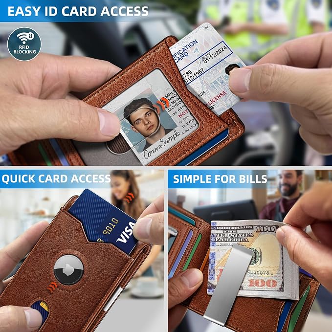 miyozi Airtag Wallet for Men,with Money Clip 11 Cards Slim Front Pocket Leather RFID Blocking Wallet with Gift Box