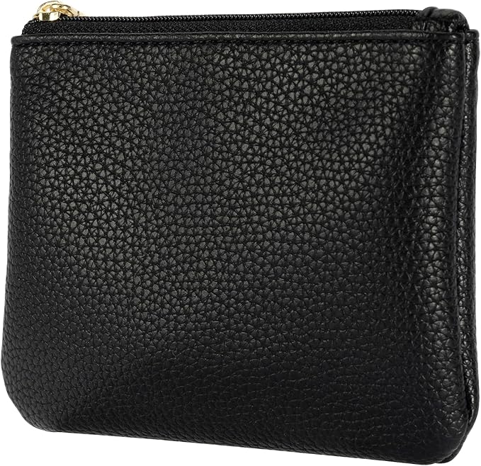 Chelmon PU Leather Coin Purse Pouch Change Holder Small With Zipper for Men Women 2 PCS Set (Black&Black)
