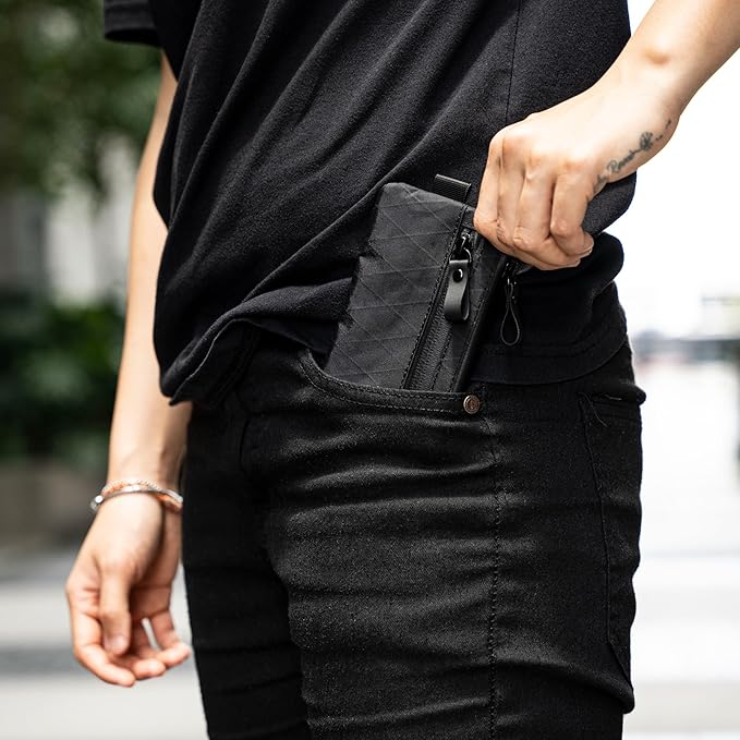 ALPAKA Zip Pouch Black X-Pac- RFID-Blocking Small Cash and Card Zip Wallet with Carbon Neutral, Weatherproof Fabrics, YKK Zipper, EDC Pouch for Men Travel