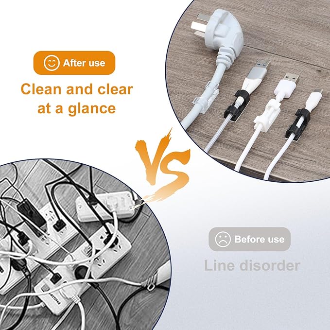 60 Pcs Clear Cable Clips with 3M Adhesive, Wire Holders Under Desk, Cord Management for Wall, Car, Ethernet, PC, Christmas Light Indoor/Outdoor