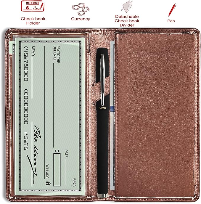 Sanlykate Leather Checkbook Cover for Men and Women, Check Book Case Card Holder with Free Divider, Standard Register Duplicate Checks with pen inserts