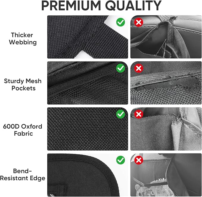 BALEINE Backseat Car Organizer, Back Seat Car Organizers and Storage, Kick Mats Back Seat Protector, Travel Accessories for Most Automotive (1 Pack, Black)