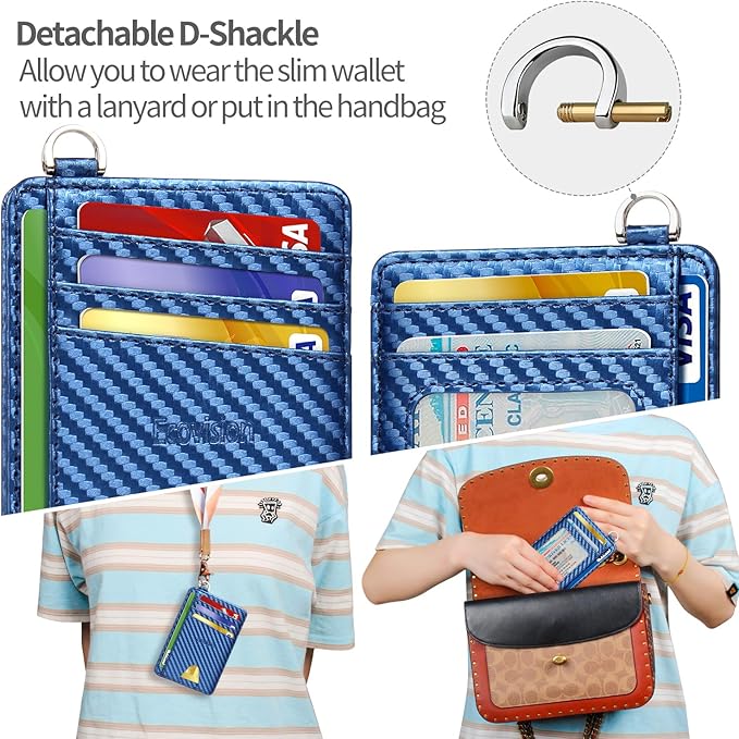 EcoVision Slim Minimalist Front Pocket Wallet, RFID Blocking Credit Card Holder Wallet with Detachable D-Shackle for Men Women