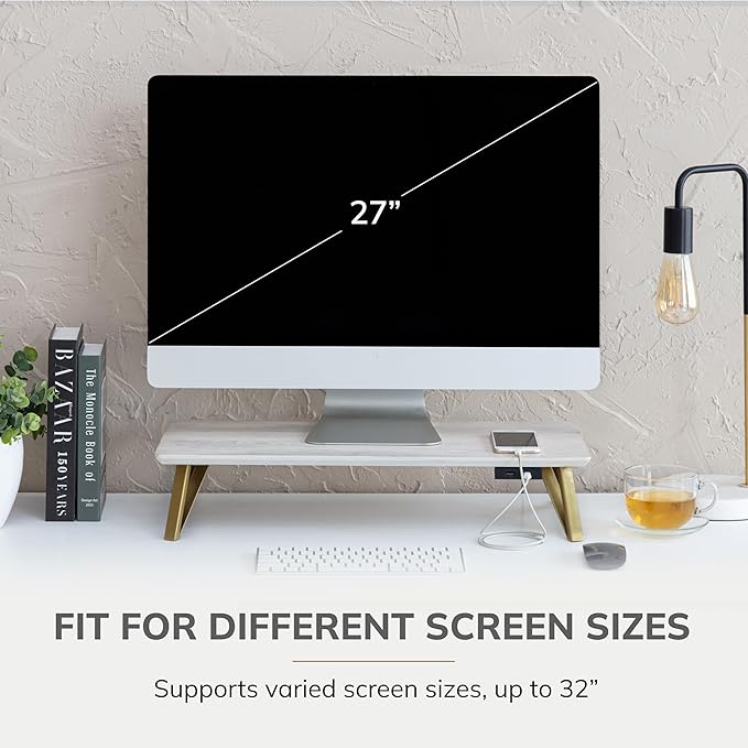 Anji Mountain Monitor Stand - Desktop Organizer & Laptop Riser, Ergonomic Monitor Riser, Space-Saving Monitor Stand for Desk, Durable Construction, Easy Assembly, Ideal for Home & Office,White Wash