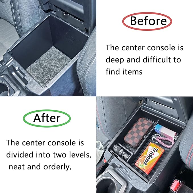 TACOBRO Center Console Organizer Compatible with Toyota Tacoma Accessories 2016 2017 2018 2019 2020 2021 2022 2023, Interior Armrest Insert Tray Underseat Storage Box, Black Trim