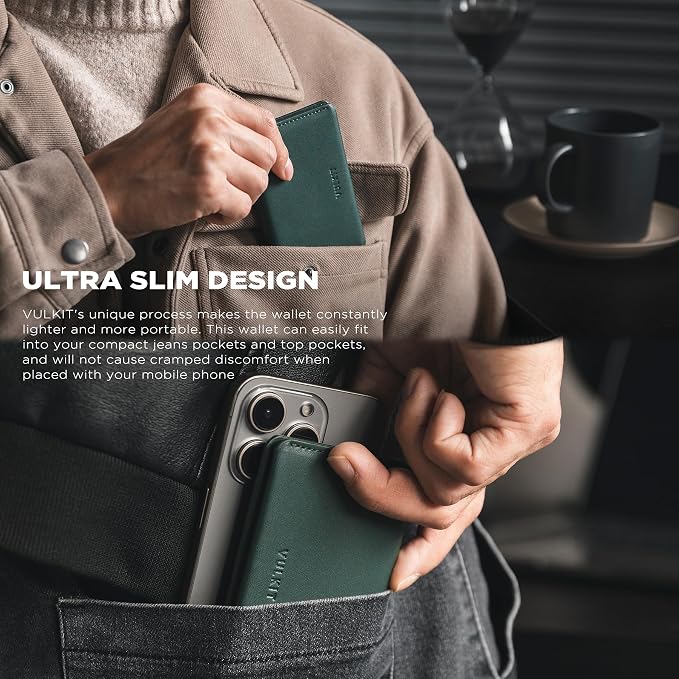 VULKIT Slim Minimalist Card Holder RFID Blocking Leather Credit Card Holder Front Pocket Wallet Magnetic Closure