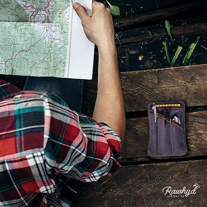 Waxed Canvas EDC Pocket Organizer for Men - Multi-Tool Back Pocket Pouch for Phone/Notebook, Pen, & EDC Gear - Water-Repellent Leather Tool Pouch, Sizes: 6” x 4” & 7” x 5”