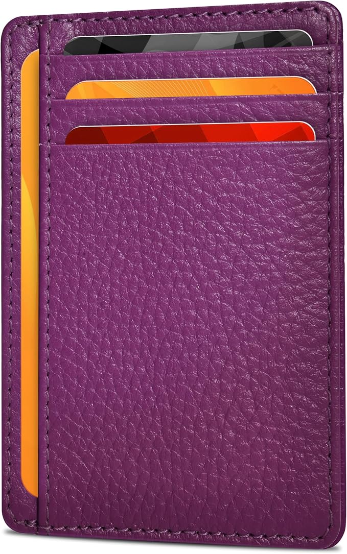 Oak Leathers Leather Slim Minimalist Wallet for Men & Women RFID Front Pocket Leather Card Holder Wallets (Fuchsia)