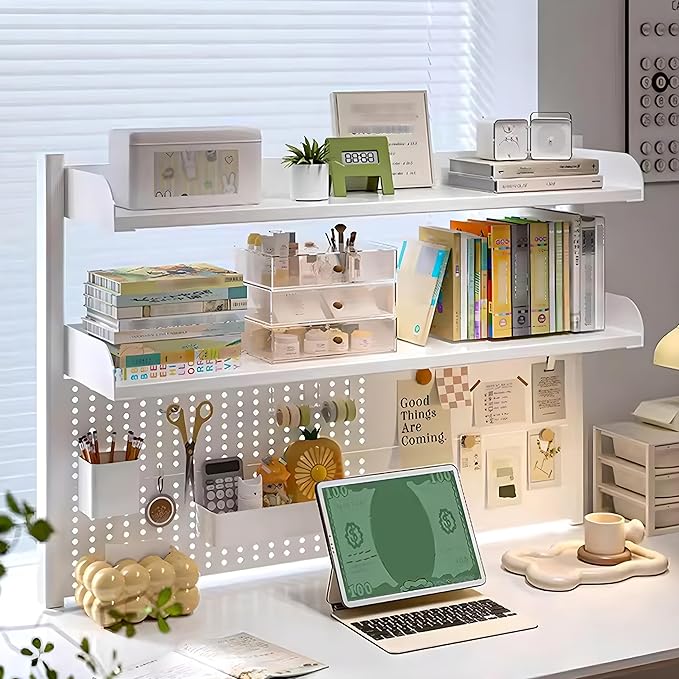 Clamp On Desk Organizer Shelf, White Desk Extender Pegboard Workstation,Computer Desk Accessories for Office, Privacy Panel for Gaming Desk,23.6/31.4/39.3in Desktop Shelving (white, 100cm/39.3in)