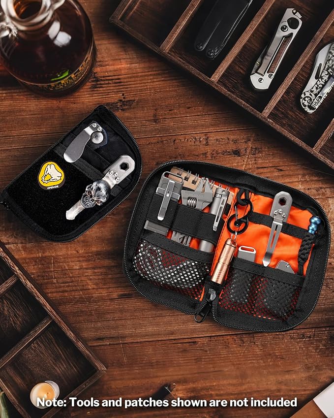 VIPERADE VE10 EDC Pouch Small Pocket Tool Pouch with 10 Compartments, Men's Pocket Organizer for Multitools, EDC Organizer with Patches Area for DIY (X-pac Black)