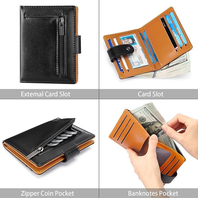 FALAN MULE Wallet for Men Leather RFID Blocking Bifold Credit Card Holder with ID Window