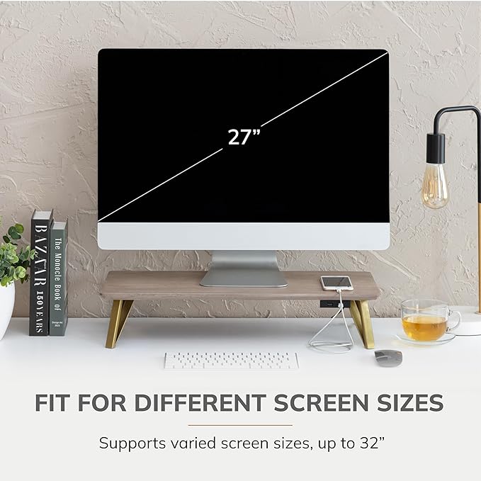 Anji Mountain Monitor Stand - Desktop Organizer & Laptop Riser, Ergonomic Monitor Riser, Space-Saving Monitor Stand for Desk, Durable Construction, Easy Assembly, Ideal for Home & Office,Biscotti