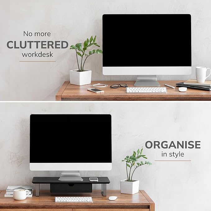 Anji Mountain Monitor Stand - Desktop Organizer & Laptop Riser, Ergonomic Monitor Riser, Space-Saving Monitor Stand for Desk, Durable Construction, Easy Assembly, Ideal for Home & Office,Black
