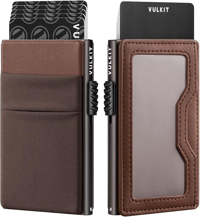 VULKIT Minimalist Wallet with ID Window & EDC Pocket Pop Up Card Holder RFID Blocking Slim Wallet Design for Airtag Cash Coins & Credit Cards
