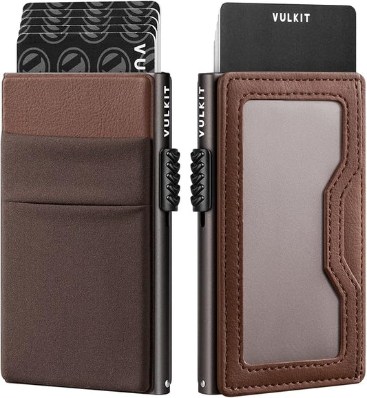 VULKIT Minimalist Wallet with ID Window & EDC Pocket Pop Up Card Holder RFID Blocking Slim Wallet Design for Airtag Cash Coins & Credit Cards