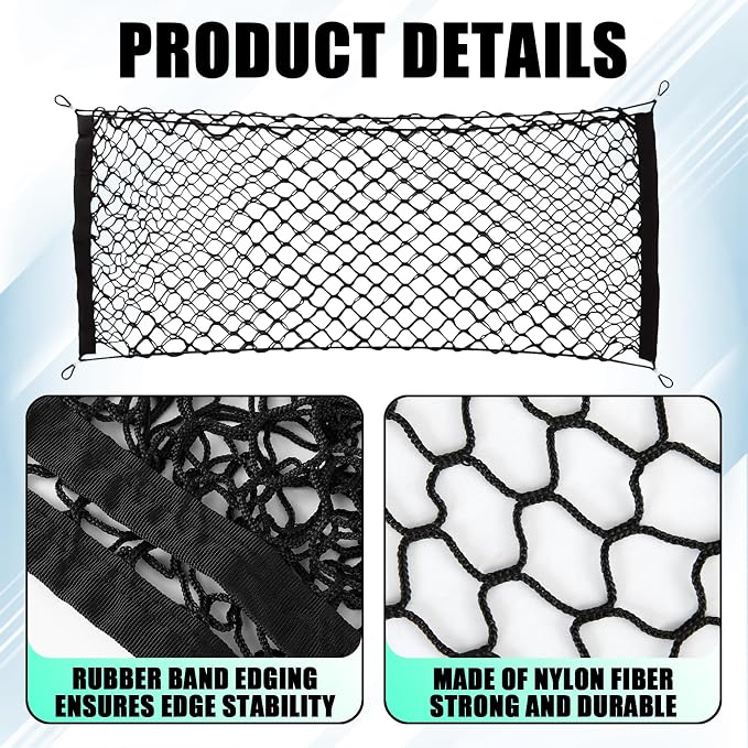 Car Rear Cargo Net, Adjustable Elastic Car Trunk Cargo Storage Net with Hooks, Automotive Double-Layer Black Nylon Tailgate Net Exterior Accessories for Most Cars, SUVs, Trucks (43.3"x 15.7")