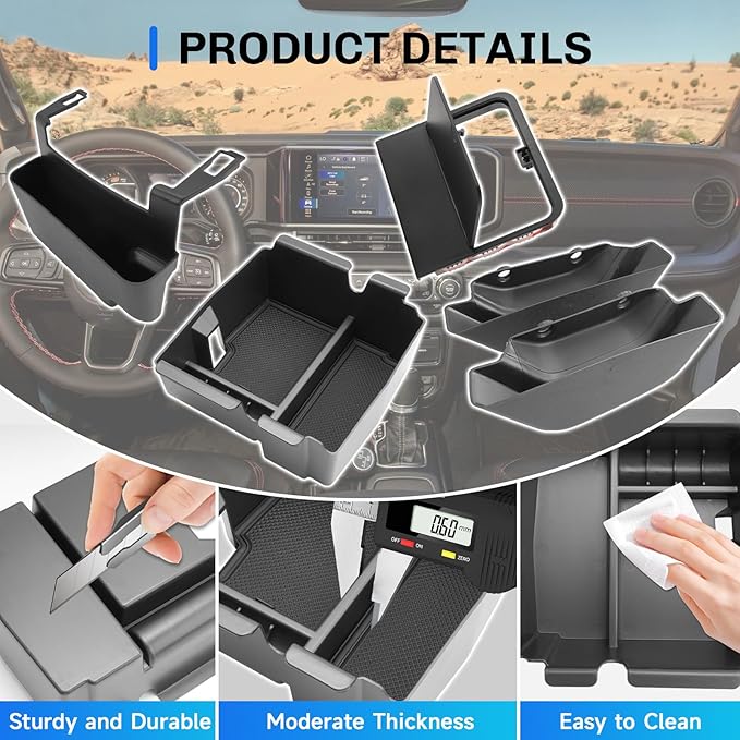 SXCY [4PCS Tray for 2025 2026 Jeep Wrangler Center Console Organizer for 2018-2026 Jeep Wrangler Accessories [2 Armrest Tray+Privacy Storage+Door Storage] 2023-2025 2026 Wrangler Console Organizer