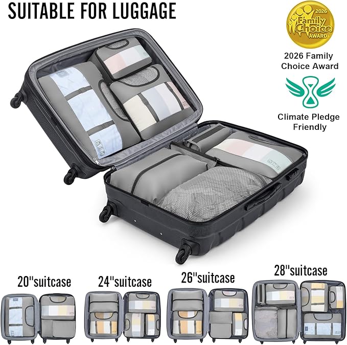 Veken 10 Set Packing Cubes for Travel Essential, Suitcase Organizer Bags in 4 Sizes, Carry-On Luggage Accessories with Large Laundry & Hanging Toiletry Bag, Must-Have for Airplane, Road Trip & Camping