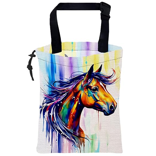 Car Garbage Bag Abstract Watercolor Horse Hanging Drawstring Car Organizer and Storage Bag with Adjustable Buckle Canvas Garbage Bin for Back Seat or Hanging Headrest Car Decor Road Trip Essentials
