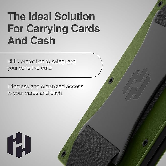 Hayvenhurst Wallet for Men - Slim RFID Blocking Metal Wallet with Cash Strap, Minimalist Front Pocket Credit Card Holder, Small Mens Wallet