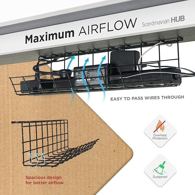 Under Desk Cable Management Tray, Cord Organizer for Desk, Cable Organizer, Wire Organizer, Cord Management, Wire Holders - Black Tray - Set of 2x17
