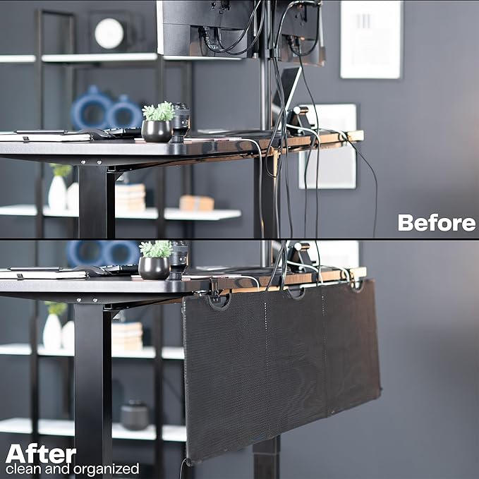 VIVO 60 Inch Clamp-on Privacy and Cable Management Organizer Sleeve, Wire Hider Kit Panel System, Desk Skirt, Black, DESK-SKIRT-60P