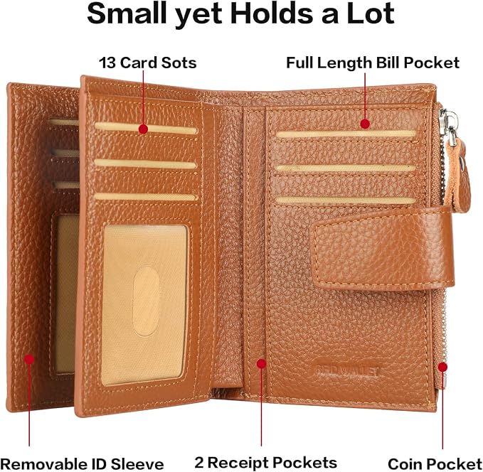 Lavemi Small Compact Women Wallet RFID Blocking Genuine Leather Bifold Purse with ID Windows