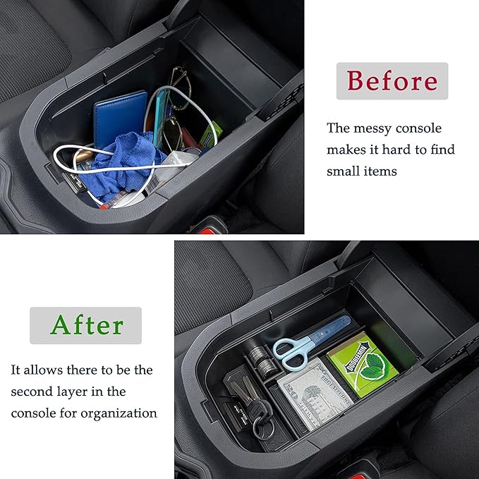 JDMCAR Center Console Tray Organizer Compatible with Toyota RAV4 Accessories 2025 2024 2023 2022 2021 2020 2019 and 2021-2025 RAV-4 Prime, Armrest Insert Container ABS Material Secondary Storage Box