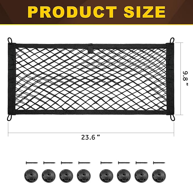 BUMBEE 2 Pcs Universal Elastic Mesh Netting Mesh Cargo Net, Envelope Netting, Elastic Pocket Pouch Bungee Organizer for Car Seat Back RV Wall Trunk, Hooks & Screws Included (23.6'' x 9.8'')