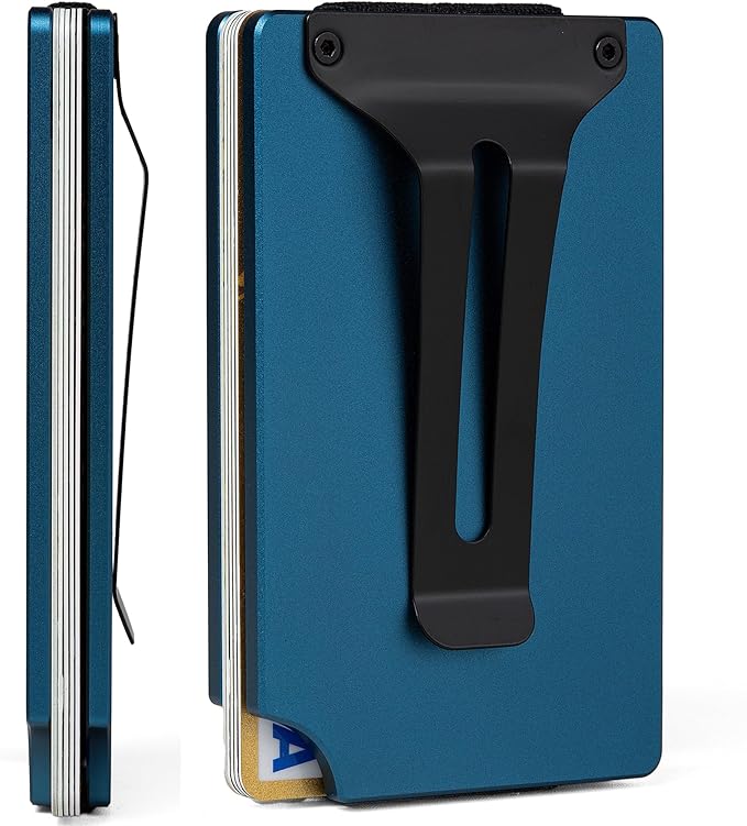 Slim Wallet for Men,RFID Blocking Minimalist Metal Wallet, Money Clip/Cash Holder, Front Pocket Aluminum Credit Card Holder, Ideal Gift for Men,Matt Dark Blue