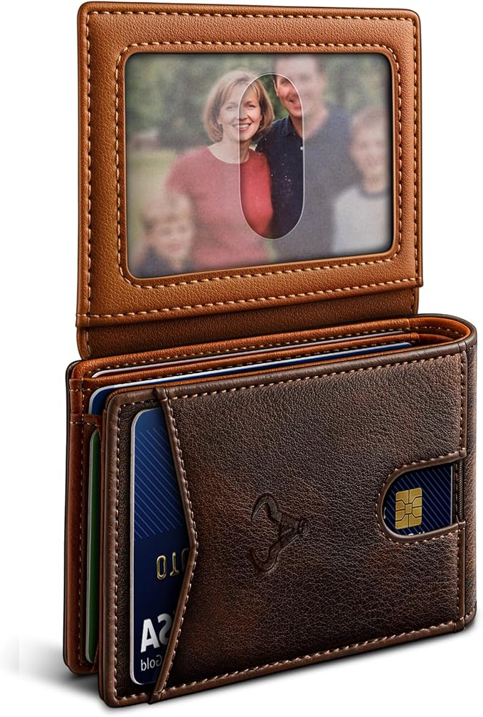 BULLIANT Men Wallet, Slim Leather Wallet Front Pocket Card Holder Gift For Men 11 Slots RFID Blocking