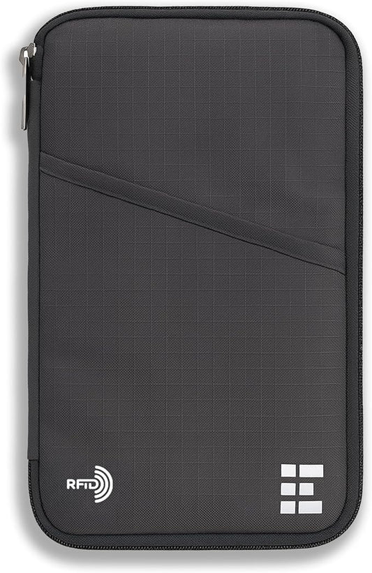 Zero Grid RFID Family Passport Holder for up to 6 Passports, Large Zippered Wallet for Men & Women, Fits Cards, Cash, ID, Sim Card; Premium & Compact Travel Document Holder - Shadow Grey