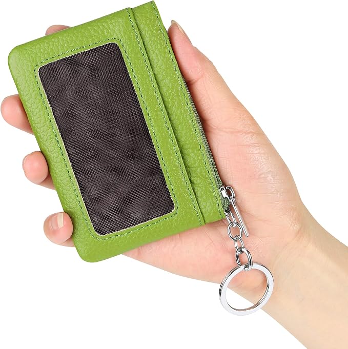 Women Genuine Leather Keychain Zipper Change Wallet Small Mini Pocket Size Coin Purse
