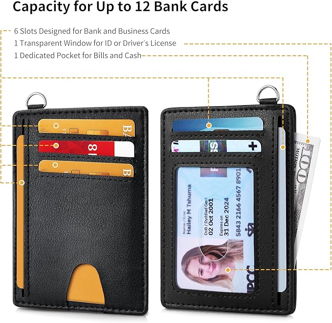 Mayski Slim Wallet, Credit Card Holder for Women, Minimalist Front Pocket RFID Blocking Card Cases, Small Wallet Women Men(Grain Black)