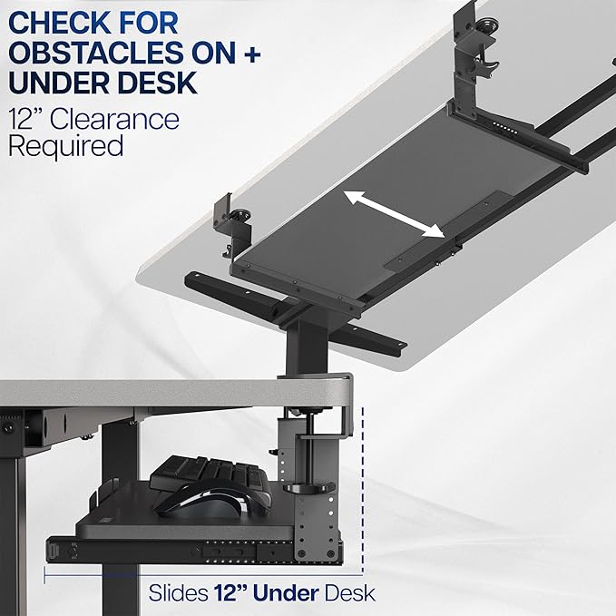 VIVO Large Height Adjustable Under Desk Keyboard Tray, C-clamp Mount System, 27 (33 Including Clamps) x 11 inch Slide-Out Platform for Typing, White, MOUNT-KB05HW