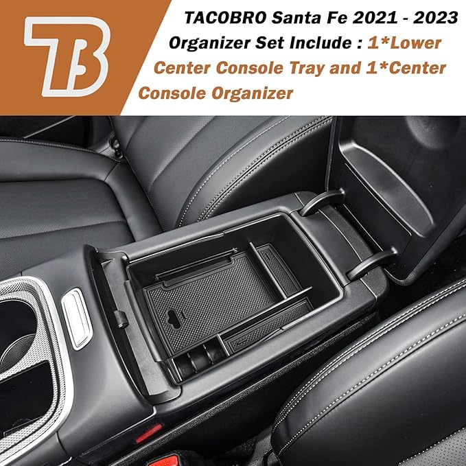 TACOBRO Lower Center Console Tray and Center Console Organizer Compatible with Hyundai Santa Fe 2021 2022 2023 Accessories,Santa Fe Armrest Insert Secondary Storage Tray