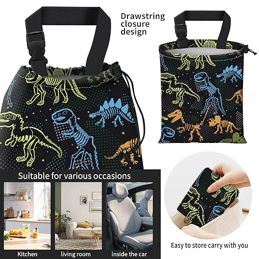 Car Trash Bag Large Hanging Can for Back of Seat, Cute Waterproof Car Garbage Bag for Vehicle, Travelling, Outdoor Colorful Cartoon Dinosaur