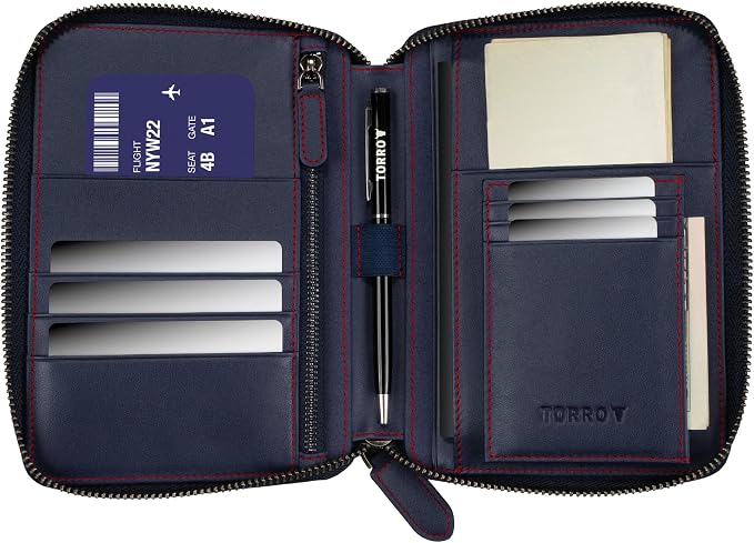 TORRO Travel Wallet – Genuine Leather Travel Organiser with Passport Holder and Detachable Cardholder