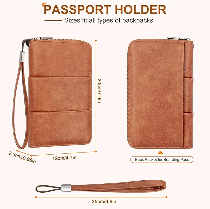 Family Passport Holder Wallet with Zipper, RFID Blocking Travel Document Organizer, PU Leather Passport Wallet for Women Men, Passport Cover Travel Wallet for Boarding Pass, ID, Money, Ticket
