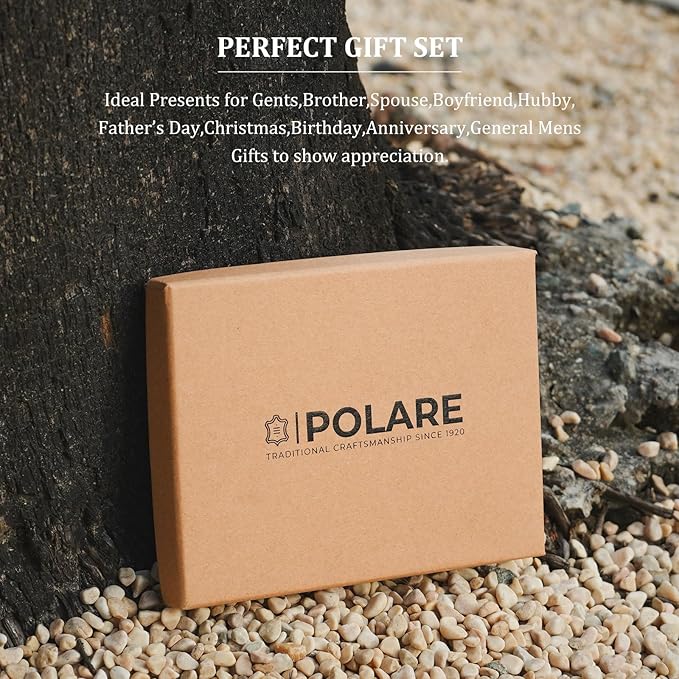 Polare Full Grain Leather Slim and Soft RFID Blocking wallet For Men Snap Bifold Travel Wallet Passport Holders 2 Passports (Carbon Black)