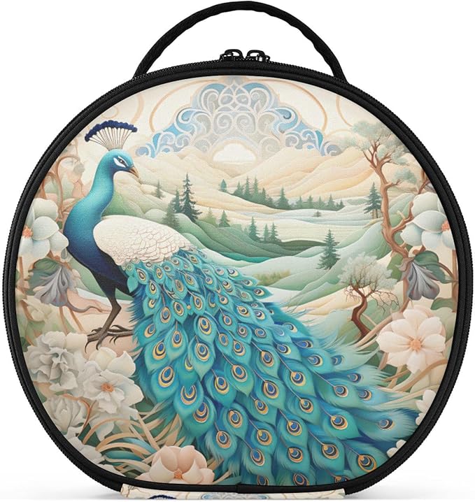 senya Round Cosmetic Pouch Travel Makeup Train Case Vintage Peacock Makeup Organizer Bag with Adjustable Dividers Portable for Cosmetics Makeup Brushes Toiletry Jewelry Accessories