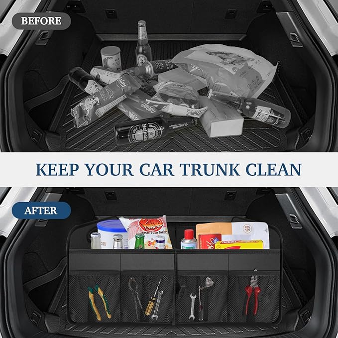 Femuar Car Trunk Organizer, Car Storage Organizer with Large Capacity Waterproof Collapsible Trunk Organizer for Car Suv/Jeep/Sedan (Grey, Standard)