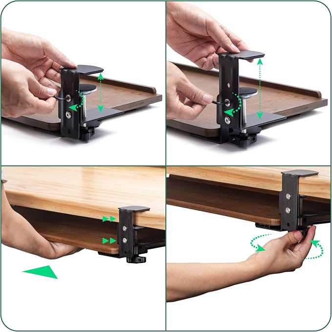 D'vine Dev Keyboard Tray Under Desk with Wrist Rest, Bamboo Wood Keyboard Drawer with Full Size Keyboard and Mouse Pad, Walnut Color, KBTY-2