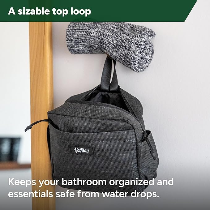Halfday Sidecar Toiletry Bag: Travel Organizer for Men & Women with Waterproof Pouch, Mesh Pockets, Toothbrush Holder, Hanging Loop (Lightweight, Durable, Water-Resistant), Shadow
