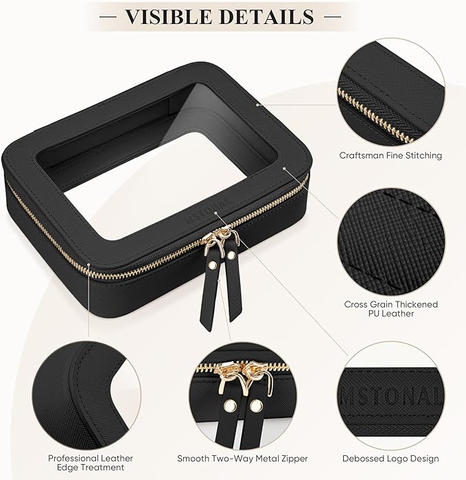 Clear Makeup Bag, Travel Toiletry Bag Cosmetic Case for Women, Waterproof Portable Make Up Skincare Pouch with Zipper, Compact Car Organizer Bag for Essentials, Medium Size, Black