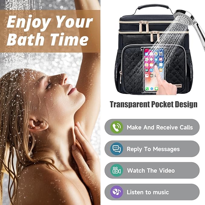 Tealari Large Toiletry Bag for Women Men,Bathroom Bag,Water Resistant Shower Bag,Makeup Bag,Portable Shower Caddy for College Dorm,Hanging Travel Toiletry Bag with Transparent Waterproof Phone Pocket
