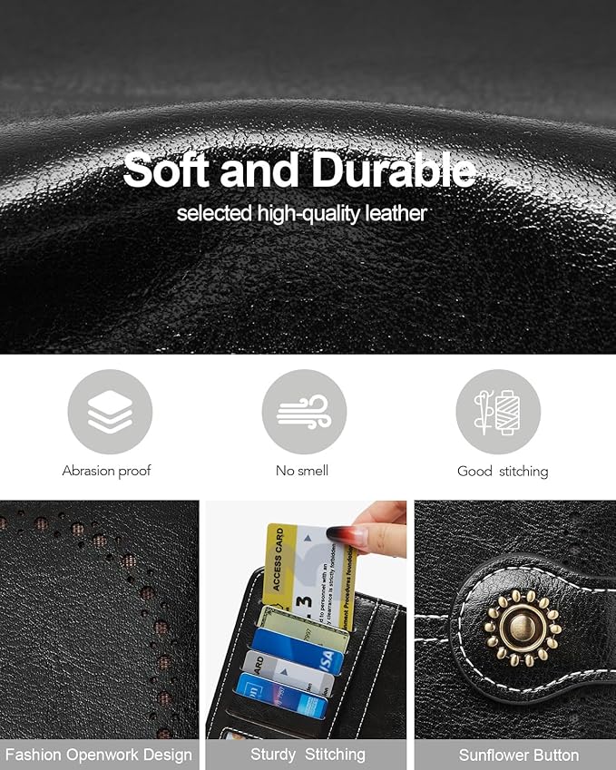 TFKGS Wallet for Women RFID Blocking Leather Large Capacity Card Holder Ladies Phone Clutch Travel Long Purse Wristlet | RFID Blocking, Leather, Large Capacity, Ladies, Travel